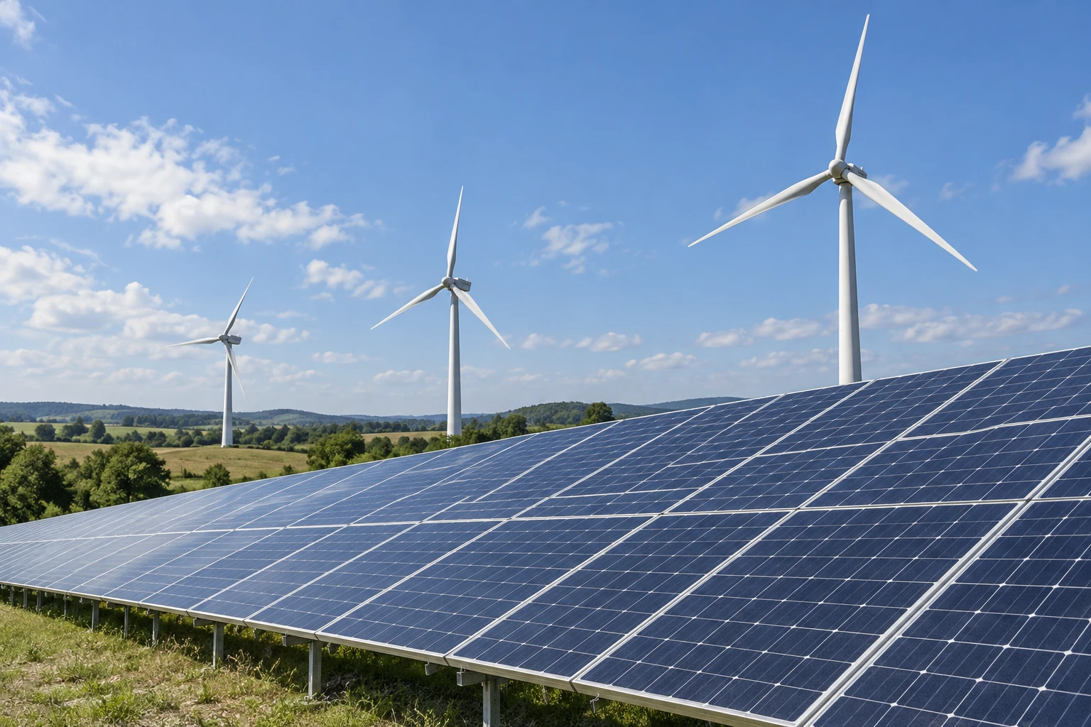 Solar panels and wind turbines