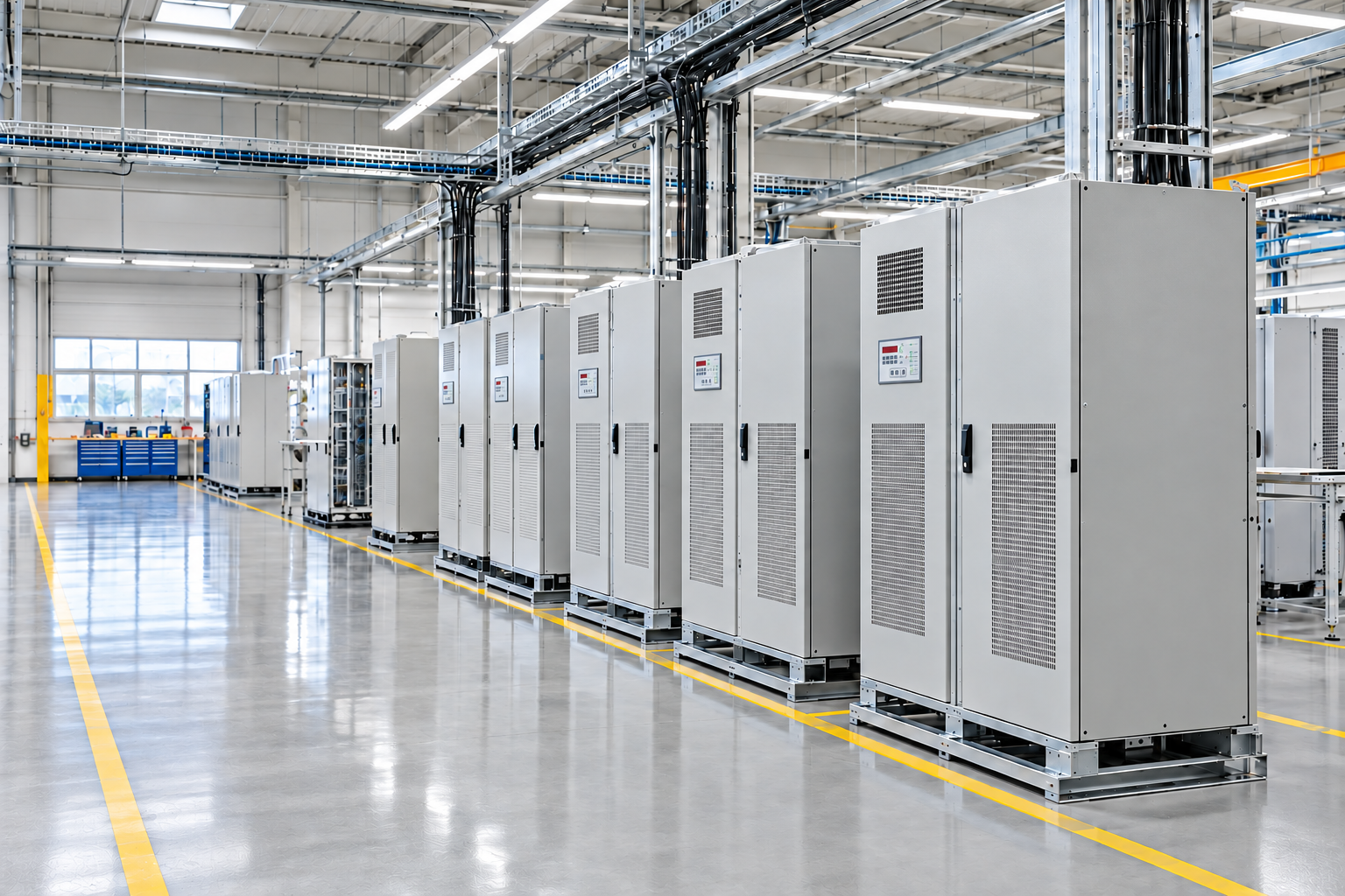 Avatec industrial power cabinets in a modern manufacturing facility