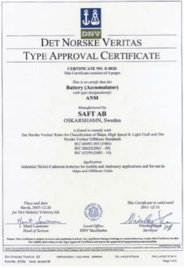 Det Norske Veritas certificate