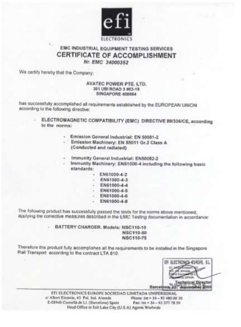 EFI Electronics certificate