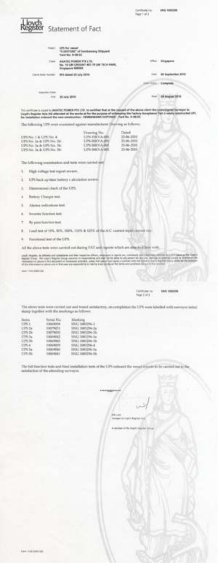 Lloyd's Register certificate
