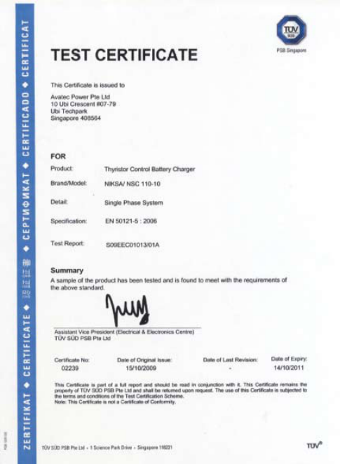 TUV SUD certificate