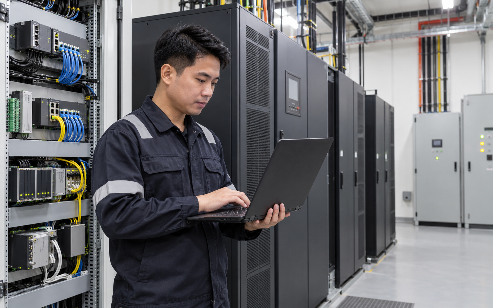 Singapore OT engineer configuring secure industrial UPS monitoring architecture