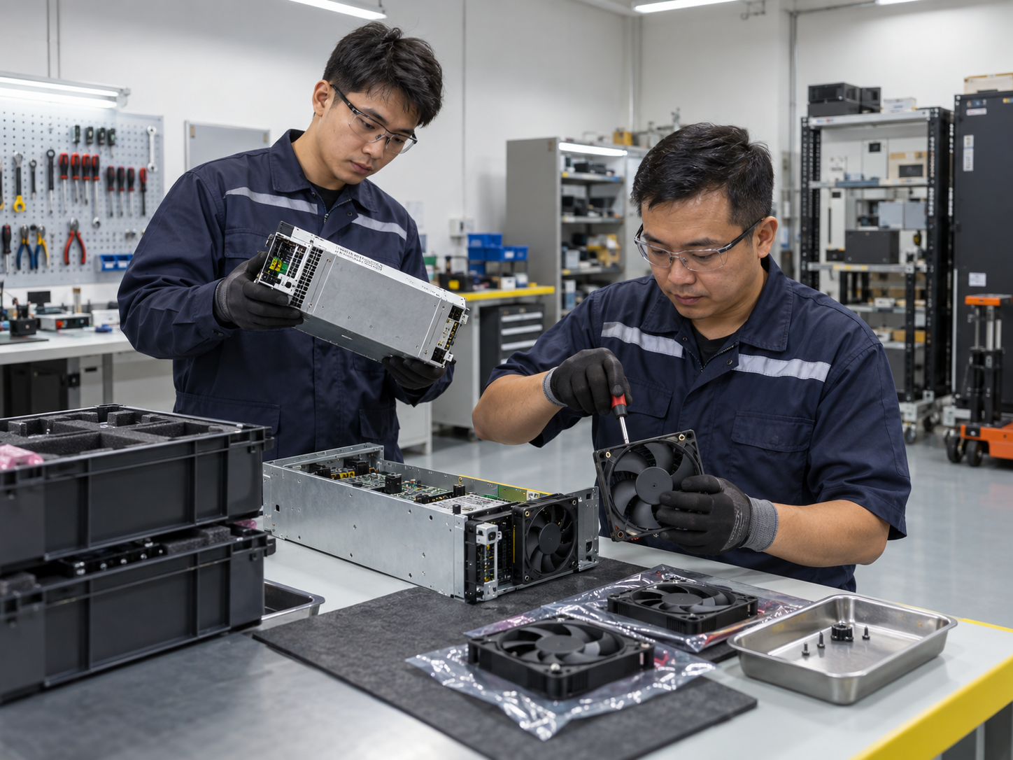 Singapore technicians maintaining serviceable industrial power modules for longer equipment life